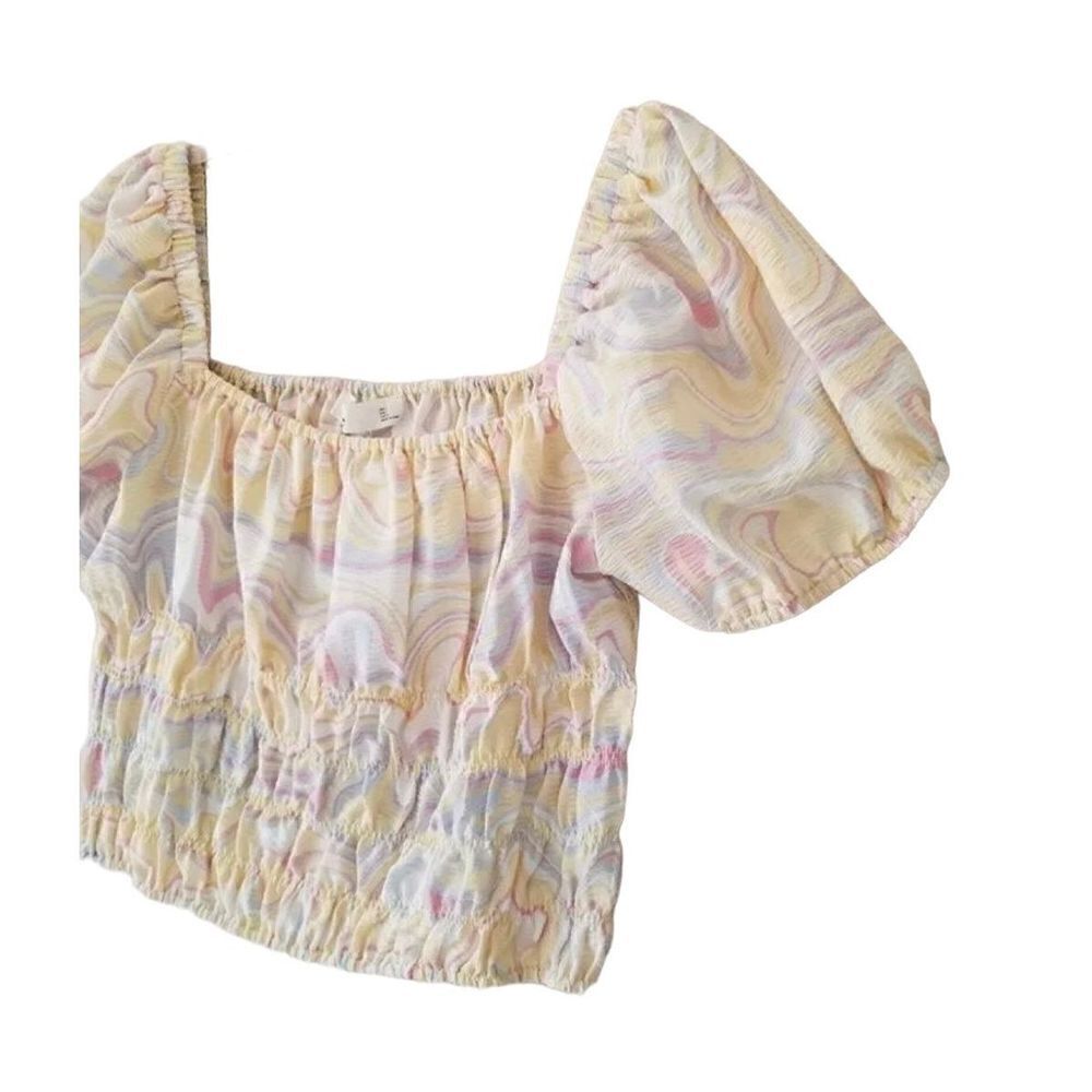 Elodie Square Neck Smocked Crop Top Medium - Picture 3 of 6